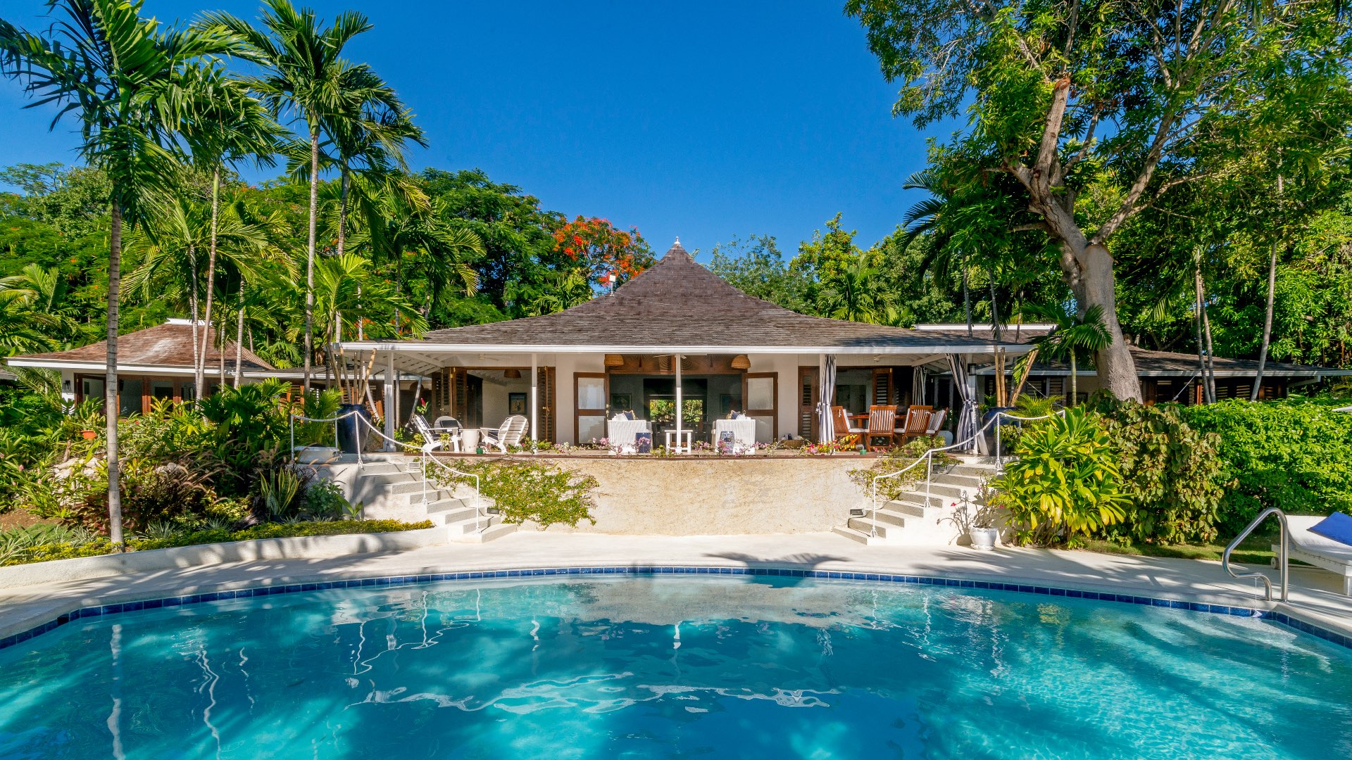 overlooking pool at coconut cottage